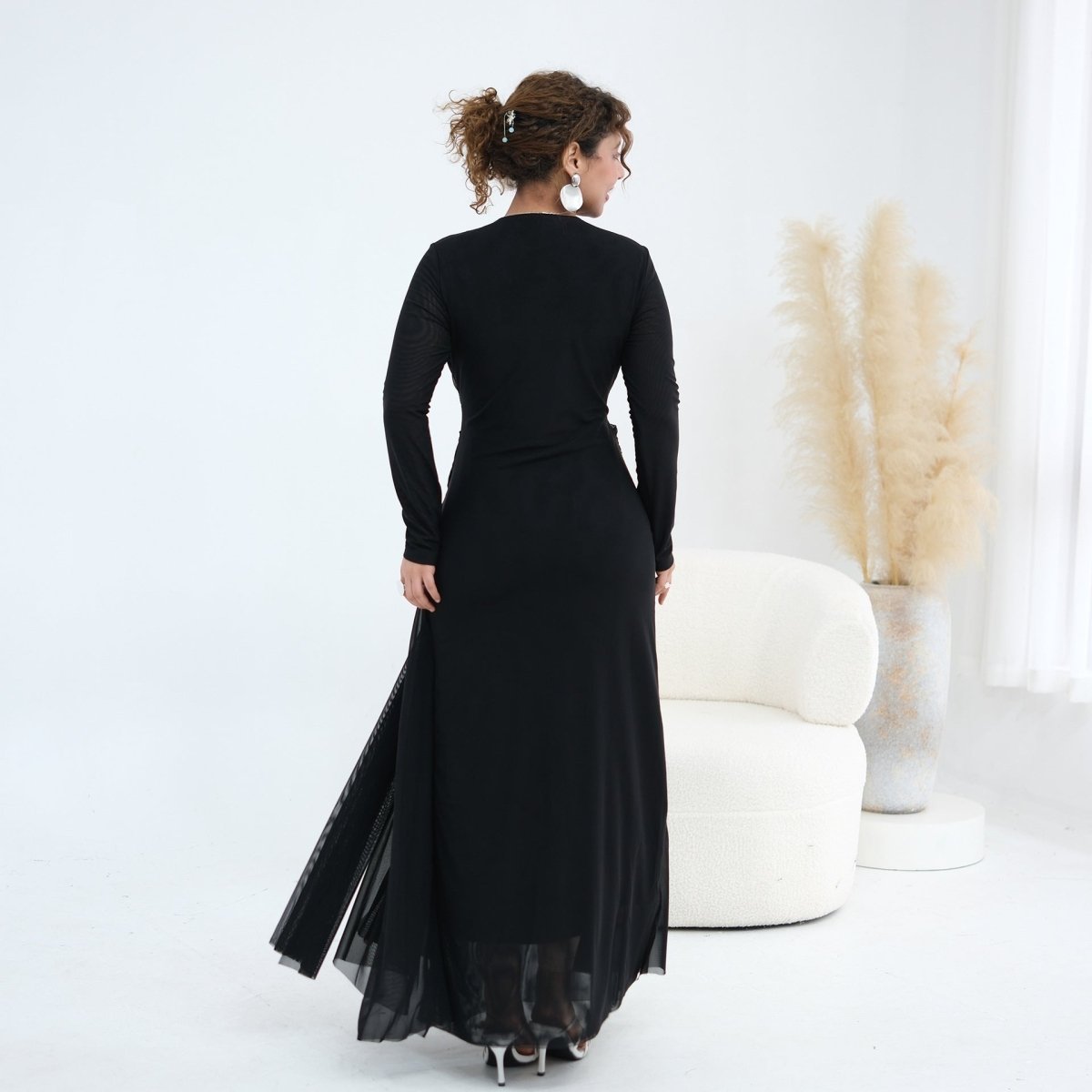 Robe longue en tulle avec bustier tressé à brides croisées (MS454)