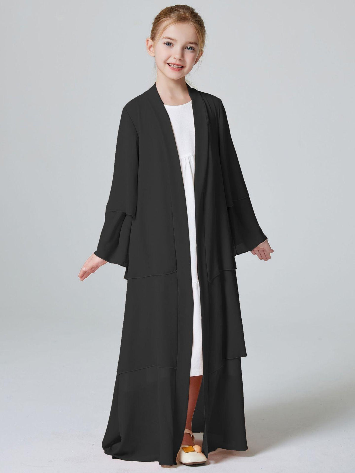 Abaya ouverte en mousseline unie 3 couches pour fillettes (MKG009)