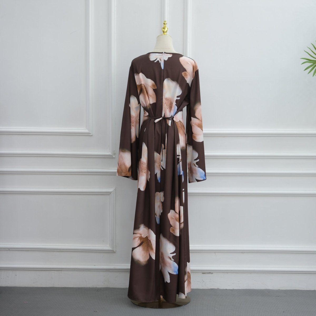 Robe Maxi à Manches Larges en Crinkle Délavé Floral Aquarelle (MS473)