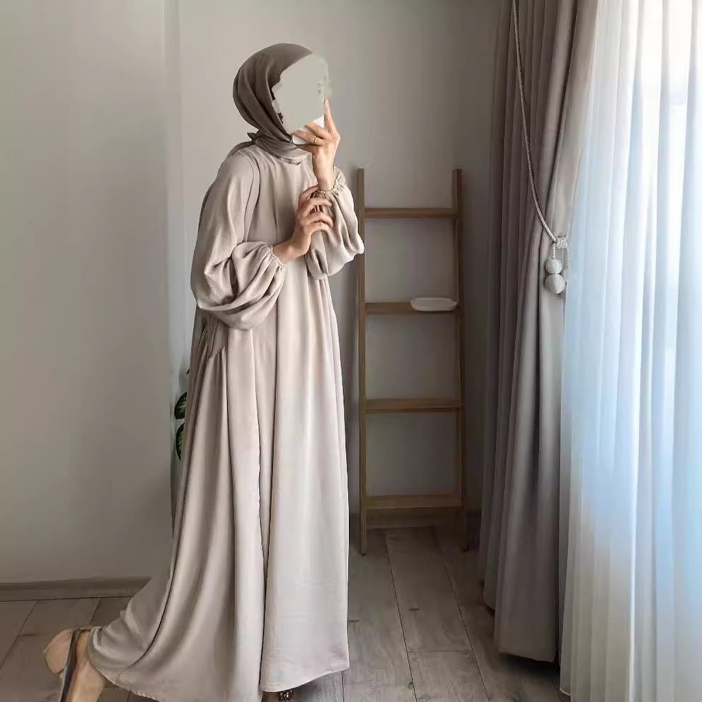 Abaya Crêpe Coupe Décontractée à Manches Lanterne (UKMA190)