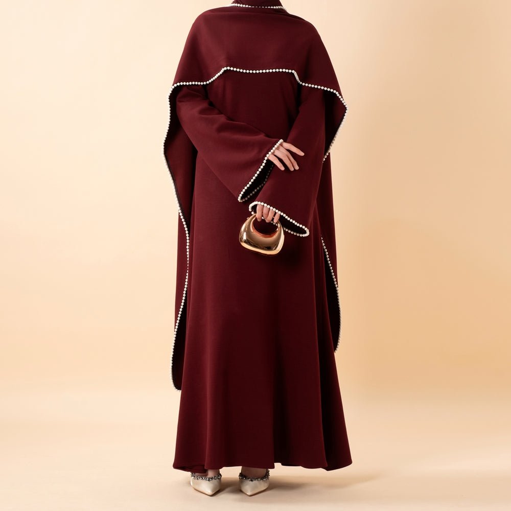 Robe de soirée élégante à manches cape ornée de perles (MA337)