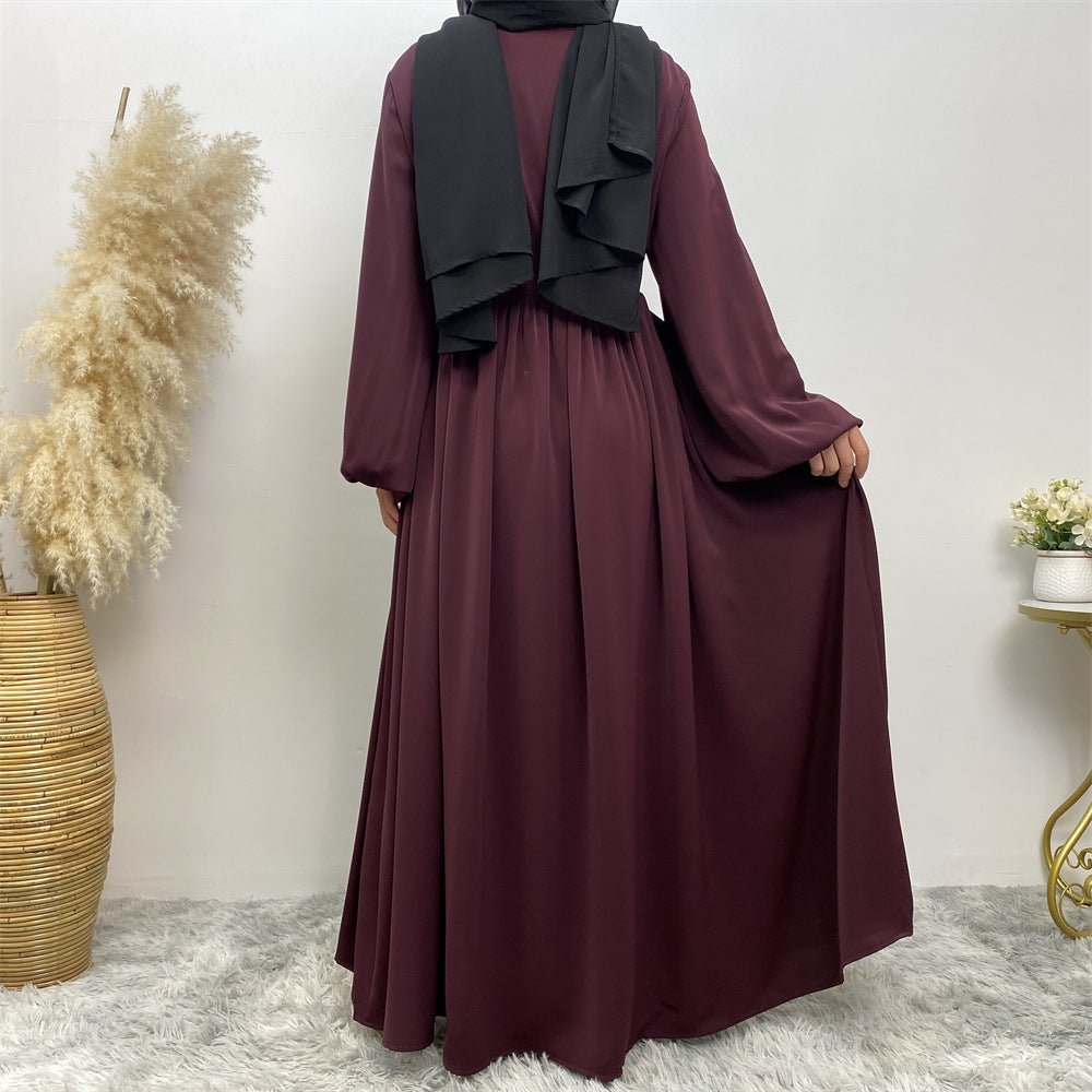 Abaya Ample Modeste pour Musulmane, Manches Extensibles, Fermeture Éclair Frontale, Coupe Trapèze (MA175)