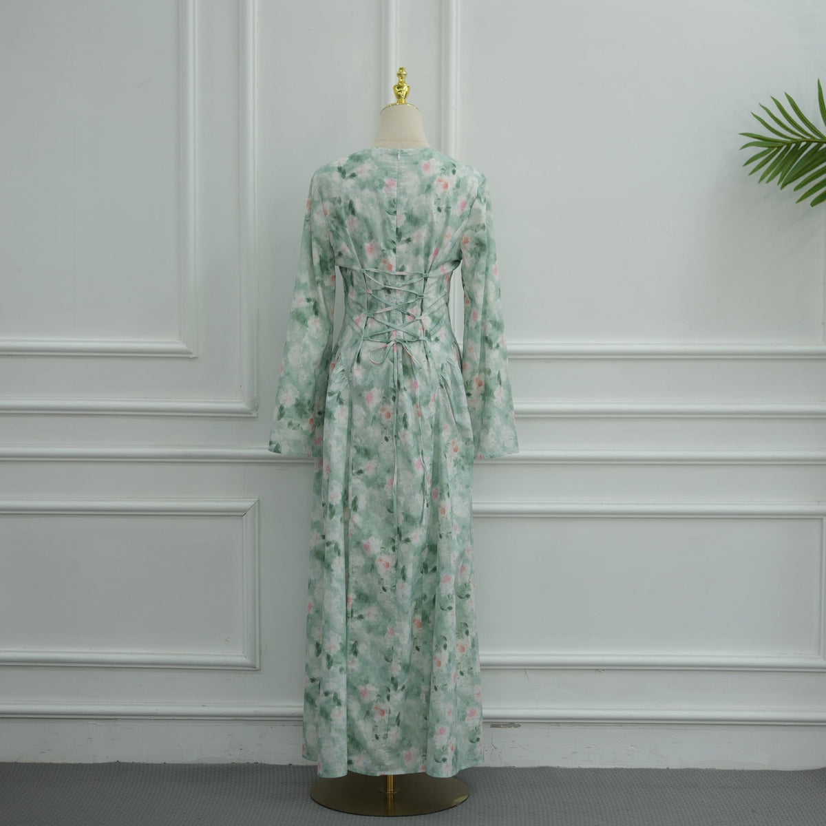 Robe Maxi à Manches Évasées Imprimé Floral Aquarelle (MS516)