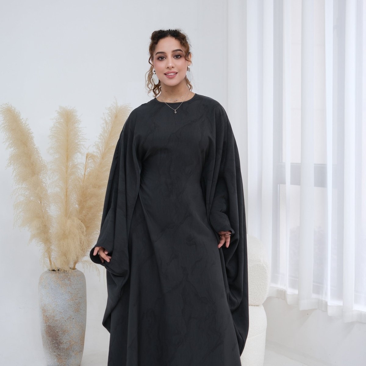 Robe Longue Imprimée à Manches Chauve-Souris (MA446)