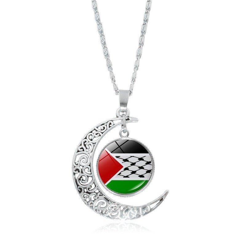 MAC077 Collier pendentif Lune évidée en argent, keffiyeh polyvalent pour femme