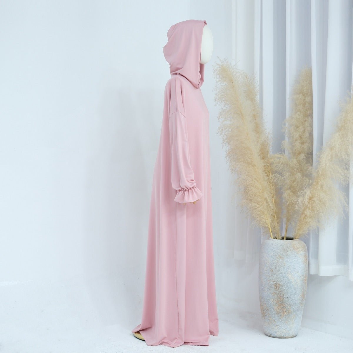 Collection d'Abayas Casual à Capuche Modest | Robes Ton sur Ton avec Manches Bouffantes (MJ021)