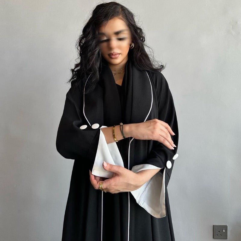 Robe longue automne et hiver à ouverture avant | Abaya cardigan plissée unie (MOA218)