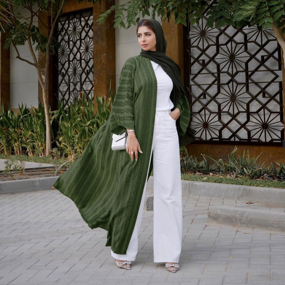 Cardigan Abaya Tricoté Vintage | Veste Longue Ouverte Modeste pour Femme (MOA217)