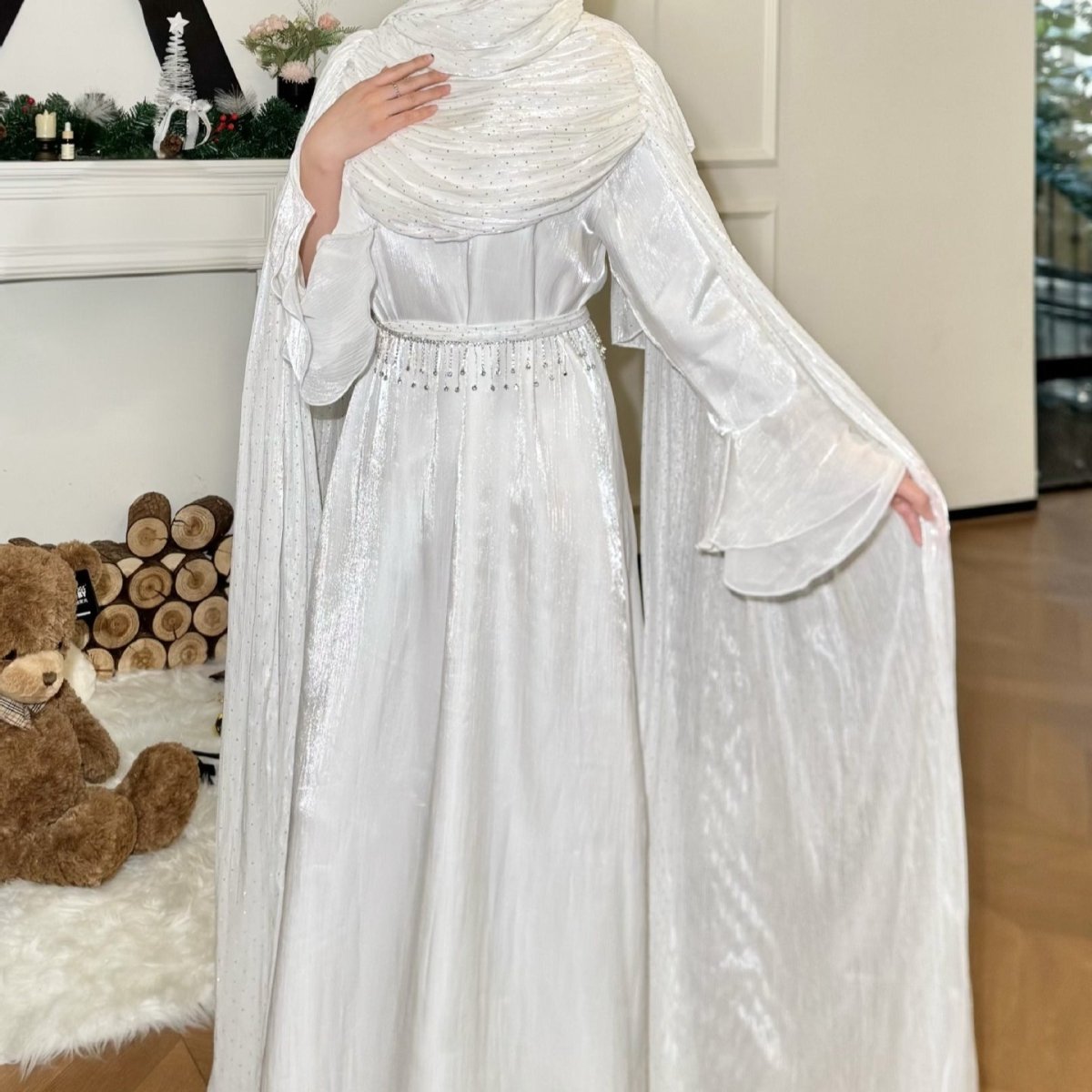 Robe Abaya Maxi à Manches Cape Plissées (MA430)