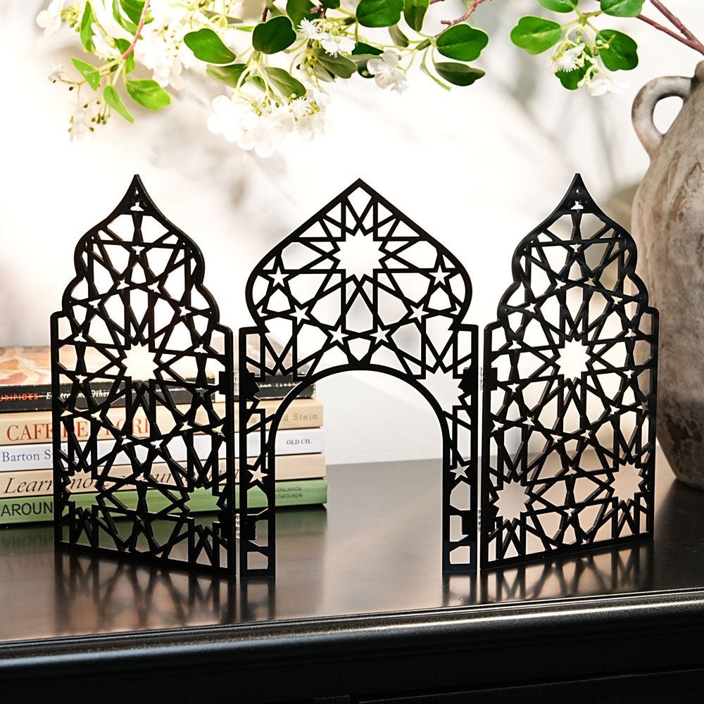 Paravent Pliant en Acrylique Islamique à Motif Ajouré - Décoration de Bureau (MAC402)