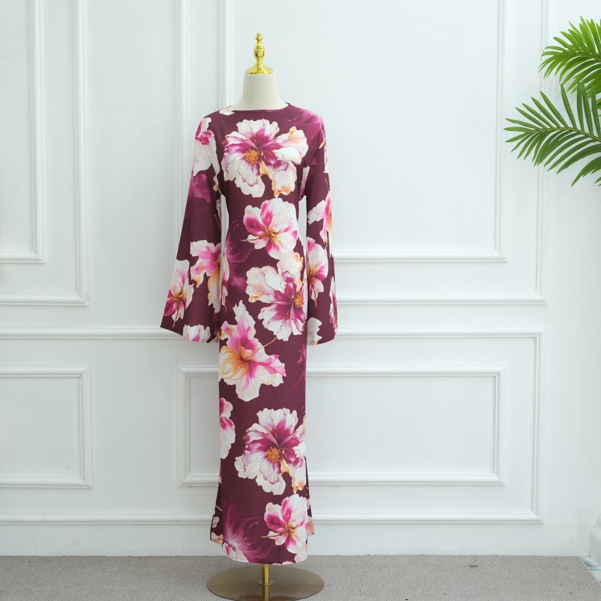 Abaya à imprimé floral avec manches évasées (MA332)