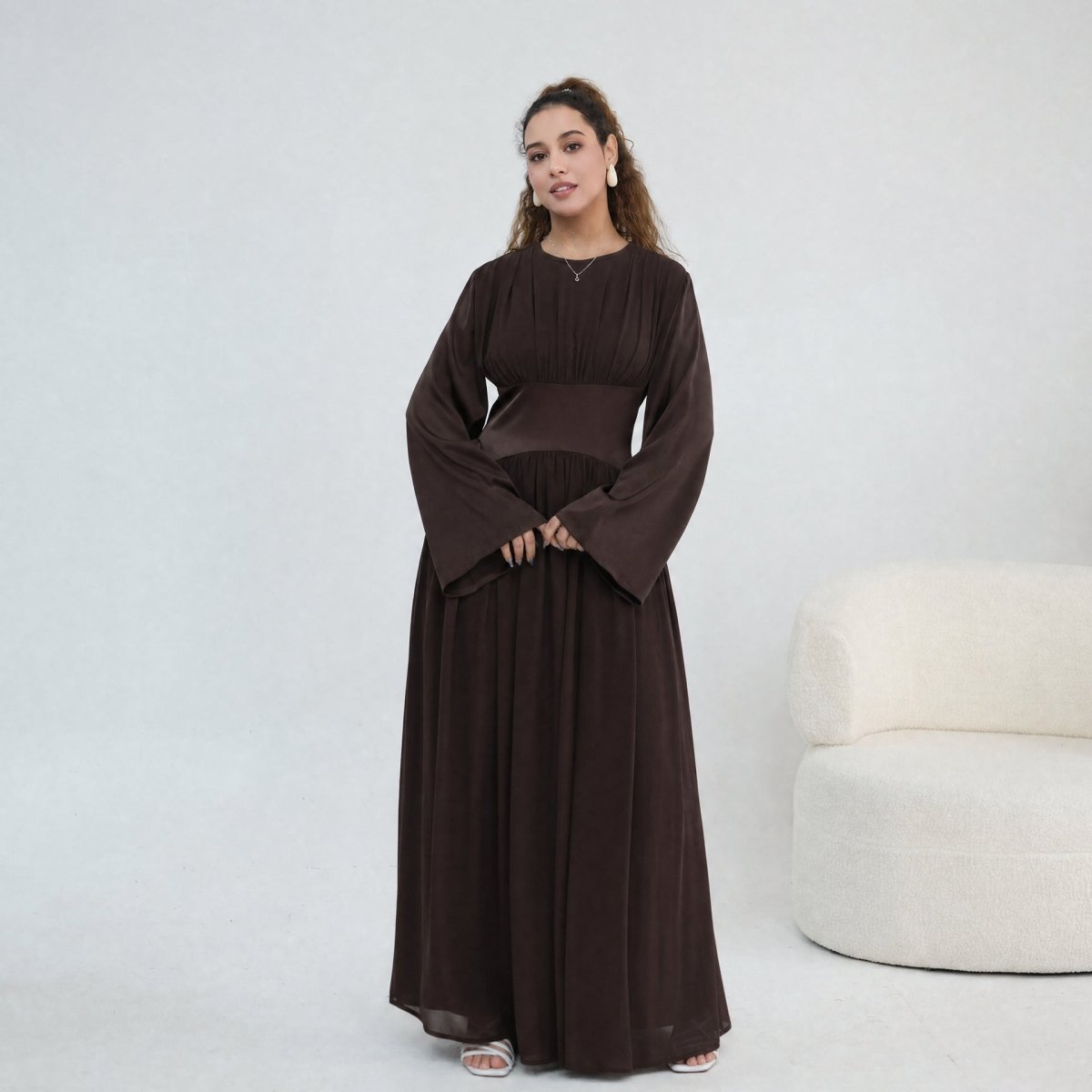 Robe Maxi Manches Évasées en Mousseline(MS498)