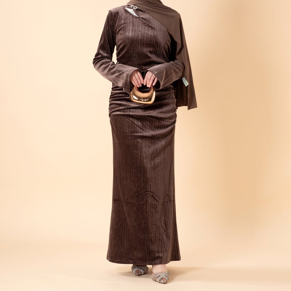 Robe Sirène en Velours Scintillant Froncée (MA358)