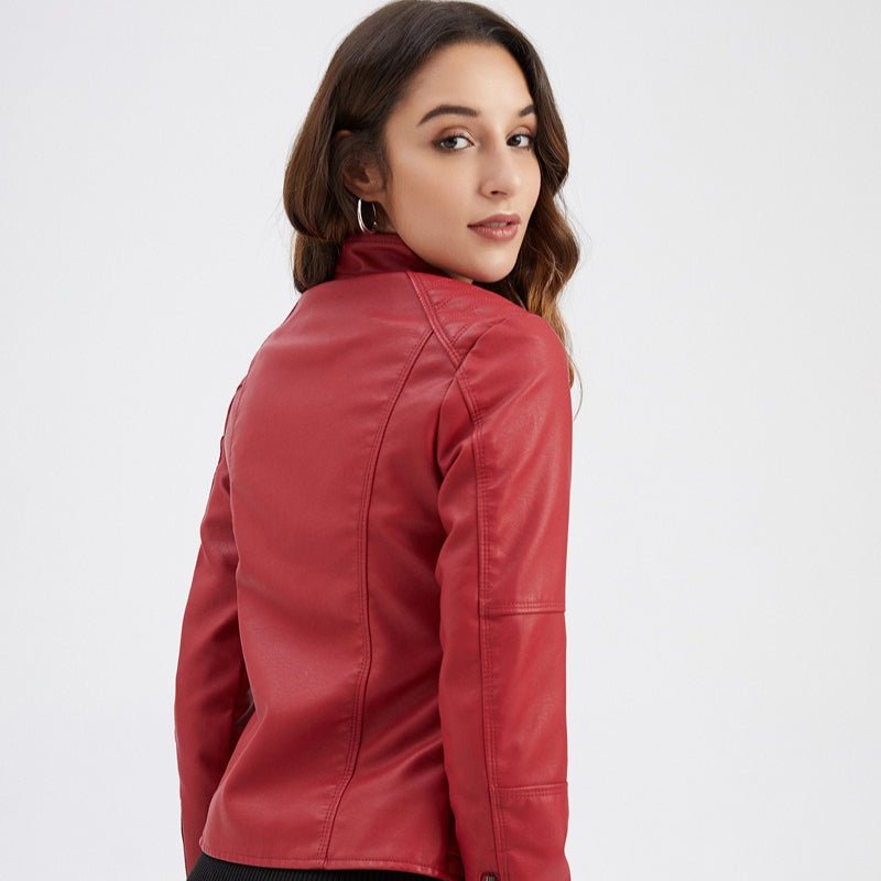 Veste Motard Ajustée | Blouson Motard en Cuir Synthétique à Col Montant (MS246)