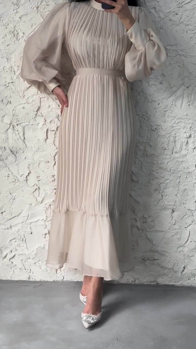 Robe Abaya élégante et légère à jupe longue texturée et manches bouffantes (MA201)