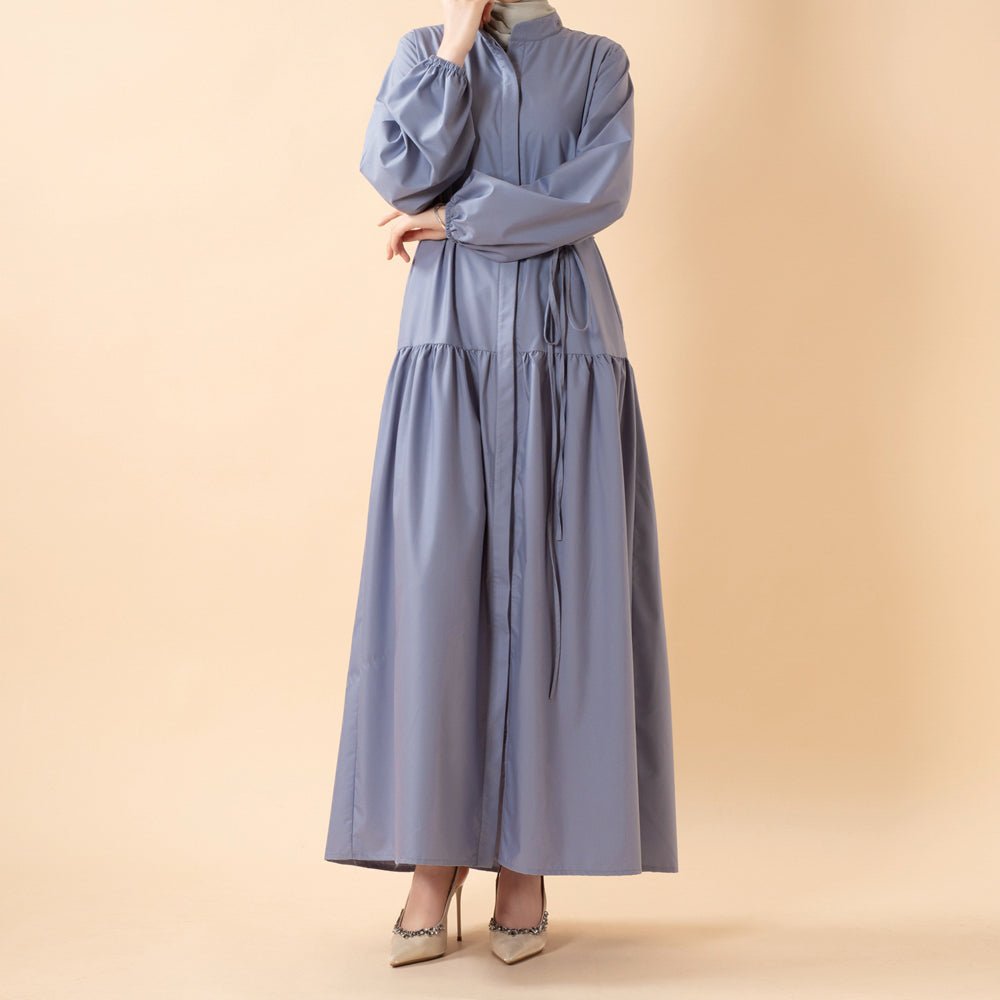 Robe Abaya Maxi Trench Cintrée en Ligne A avec Poches (MA422)