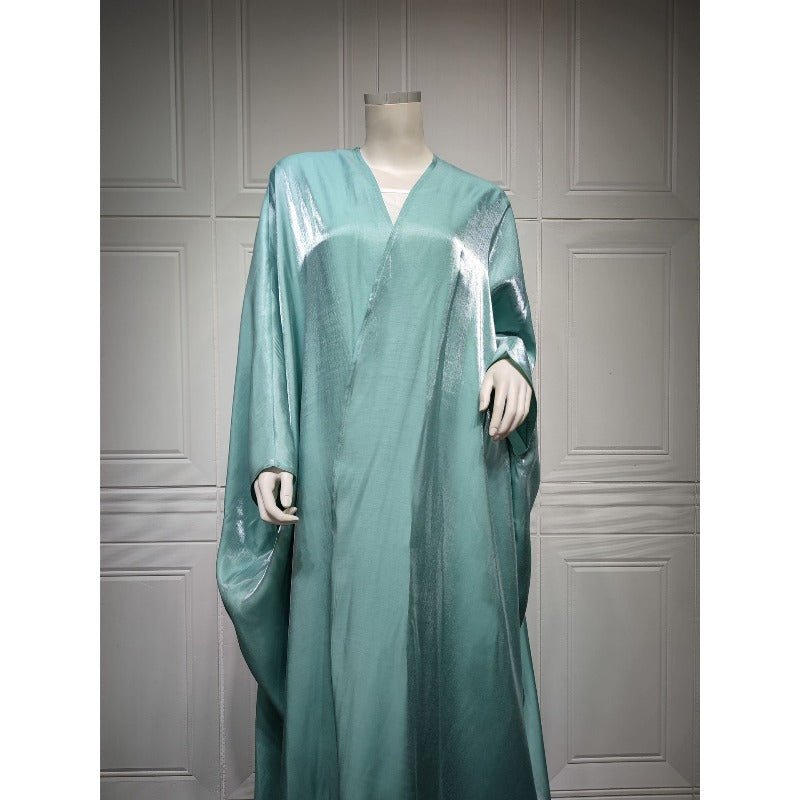 Robe Abaya Luxueuse en Satin de Soie à Manches Chauve-souris | Robe de Soirée Pudique Col en V (MOA225)