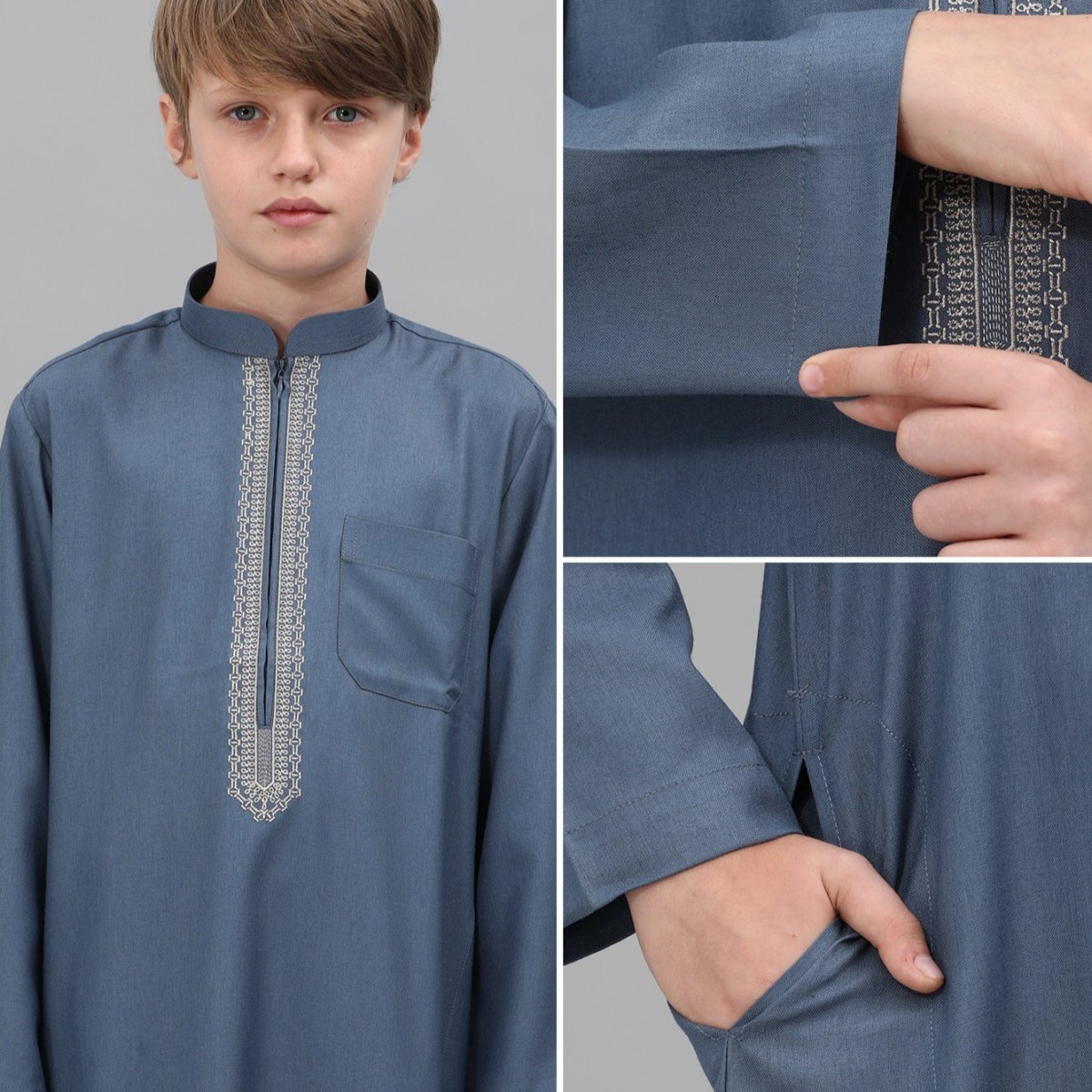 Djellaba brodée pour garçons musulmans avec poches (MKB013)