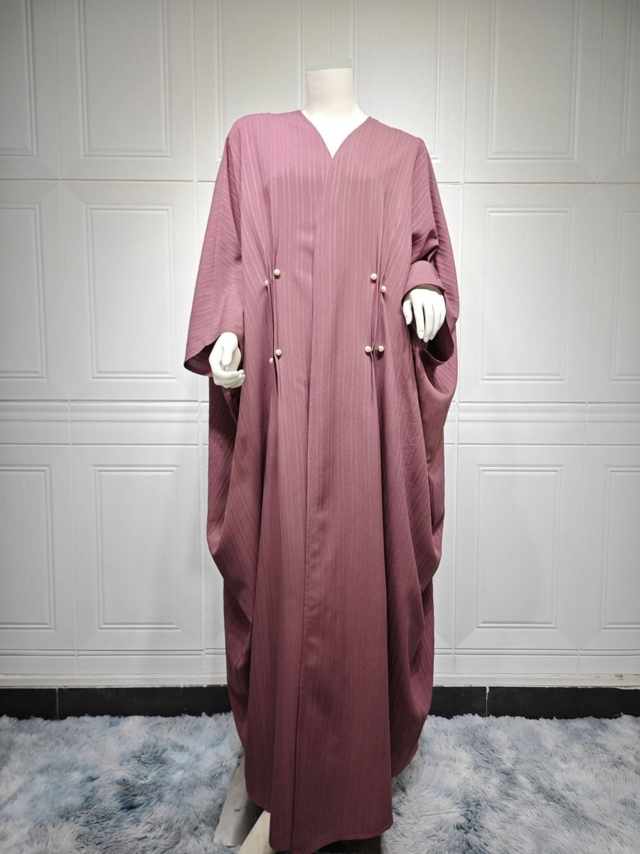 Cardigan Abaya Col en V | Kimono à Manches Chauve-Souris avec Boutons Perlés (MOA226)