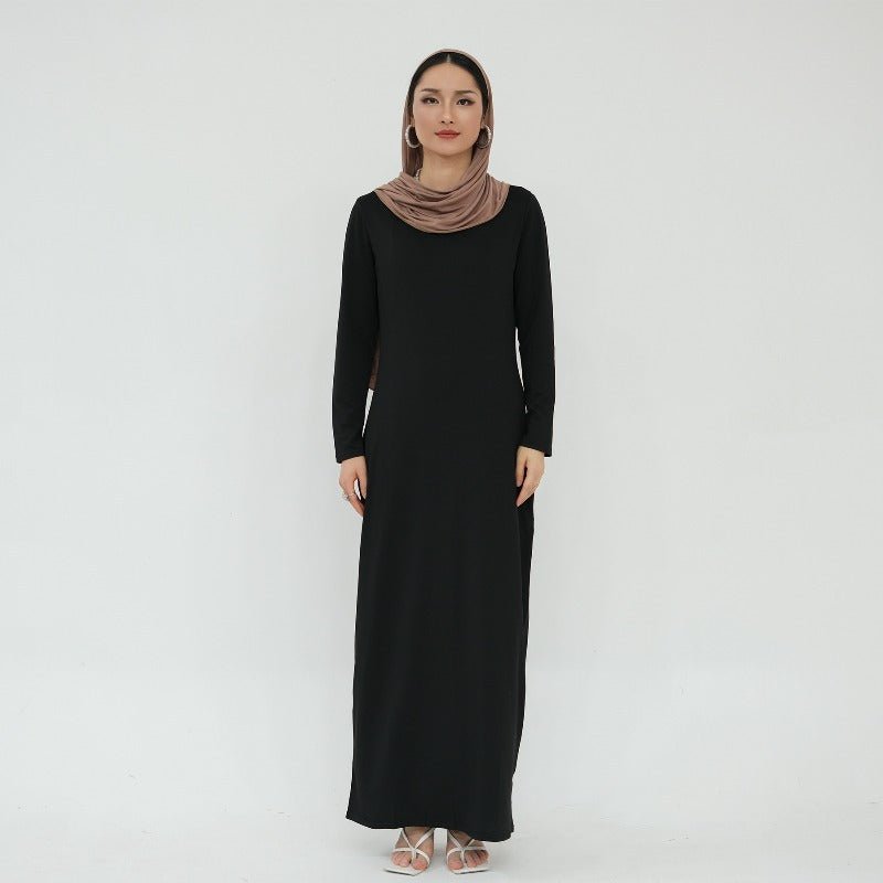 Robe de base essentielle en soie de lait ultra longue, douce et superposable | Robe maxi à enfiler, col rond (MA319)