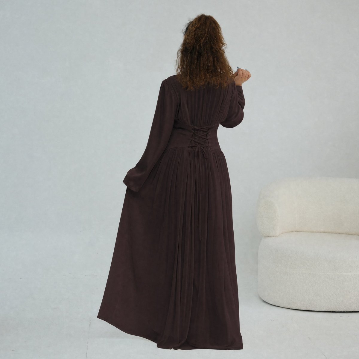 Robe Maxi Manches Évasées en Mousseline(MS498)
