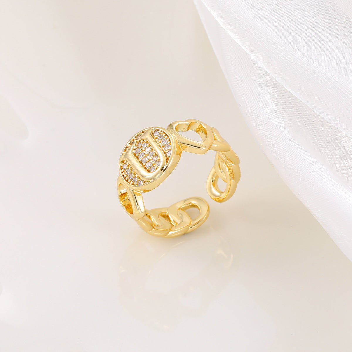 Ensemble MAC186 Cuivre avec Zircon, Bague Lettre Love Brillante Plaqué Or Réel 18K