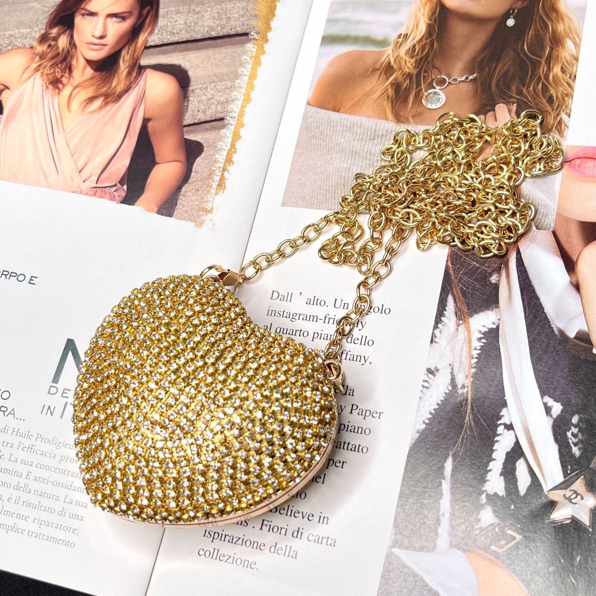 Sac bandoulière étincelant en forme de cœur – Mini sac à main orné de strass pour un glam au quotidien (MAC279)
