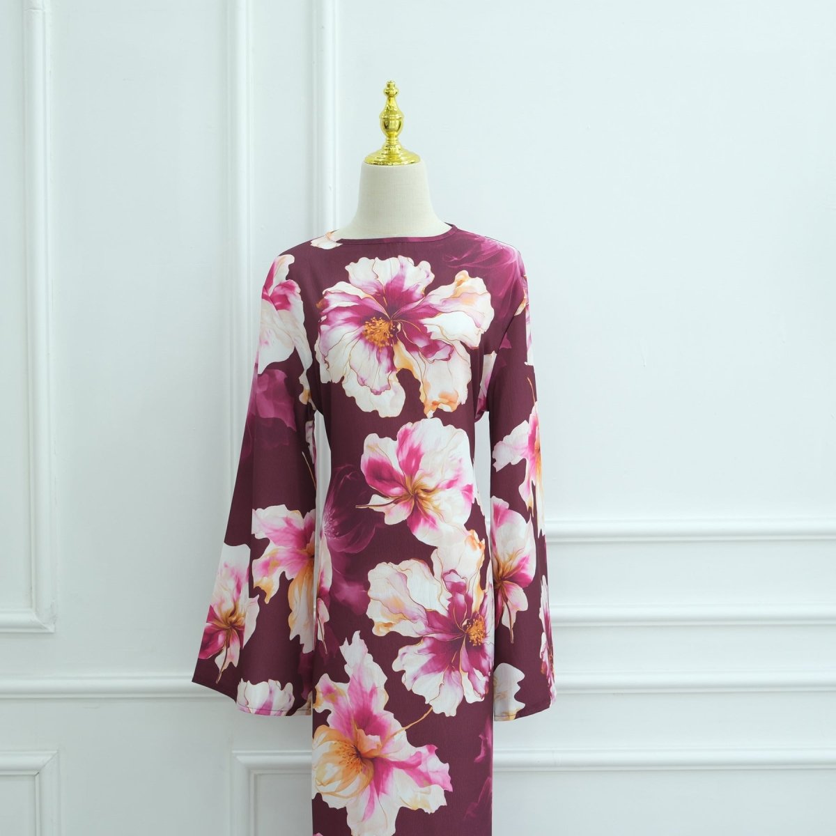 Abaya à imprimé floral avec manches évasées (MA332)
