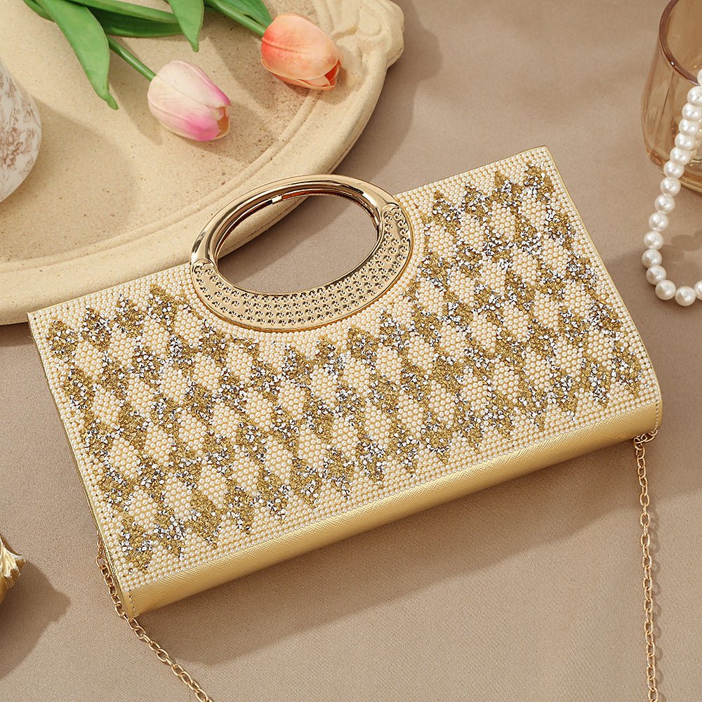Sac Pochette Vintage à Grande Anse Circulaire Ornée de Strass Scintillants (MAC430)