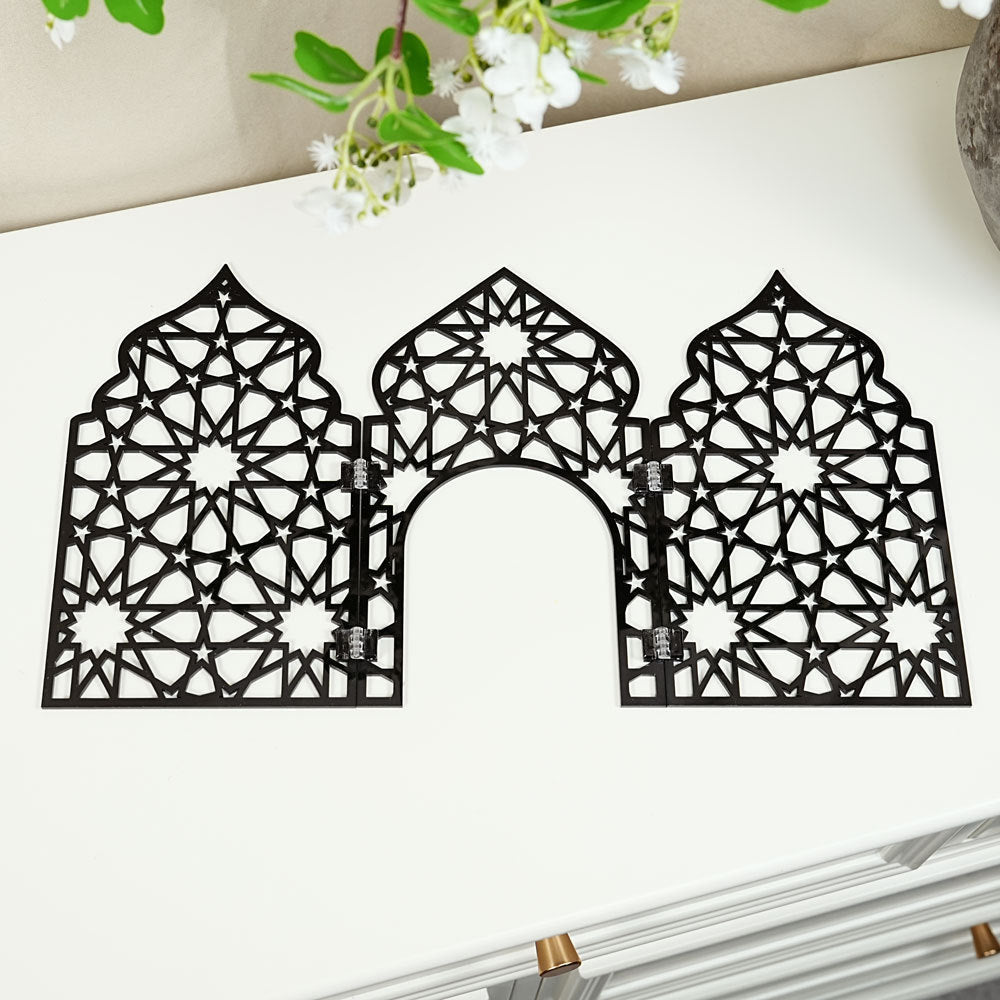 Paravent Pliant en Acrylique Islamique à Motif Ajouré - Décoration de Bureau (MAC402)