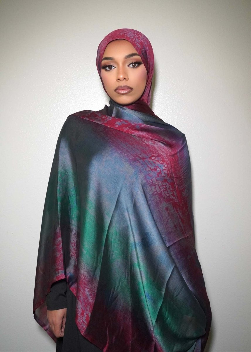 Foulard Hijab Imprimé Luxueux Aspect Soie | Grand Hijab Rectangulaire 180x85cm (MH146)