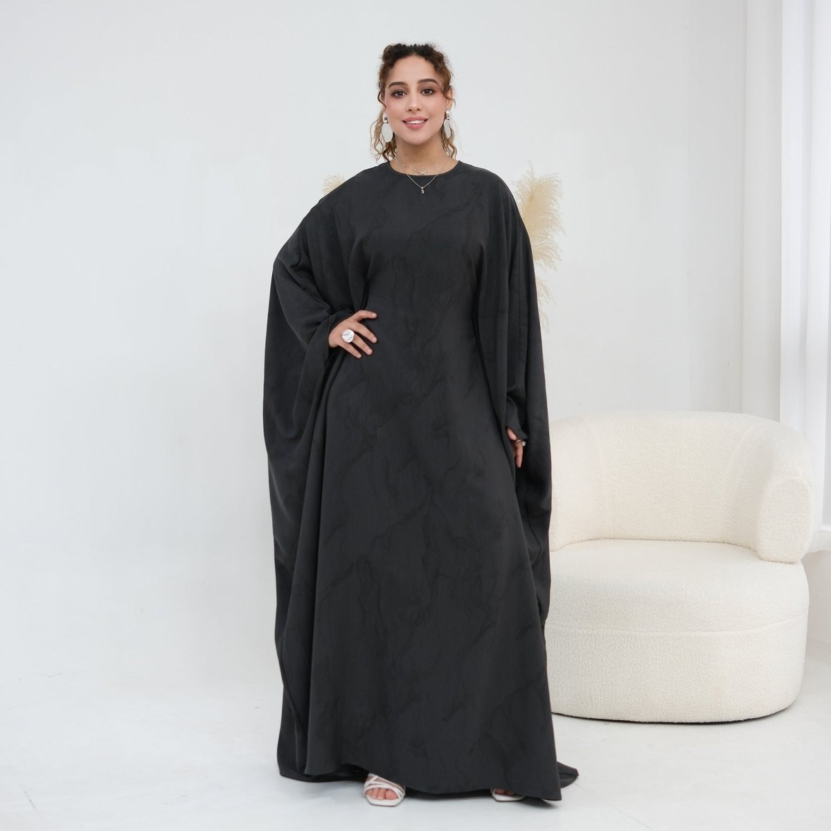 Robe Longue Imprimée à Manches Chauve-Souris (MA446)