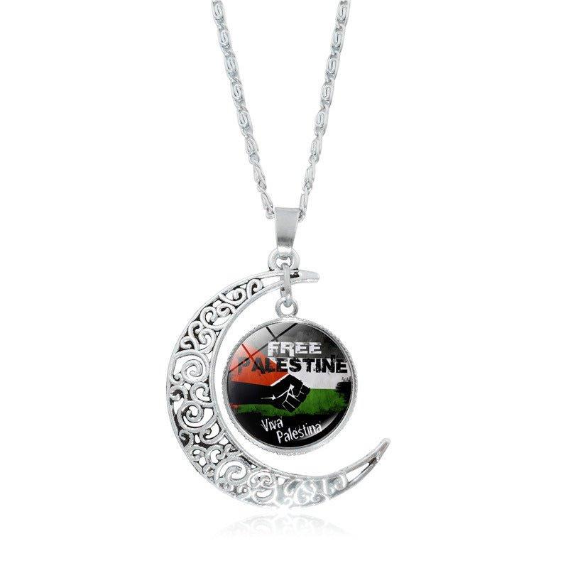MAC077 Collier pendentif Lune évidée en argent, keffiyeh polyvalent pour femme