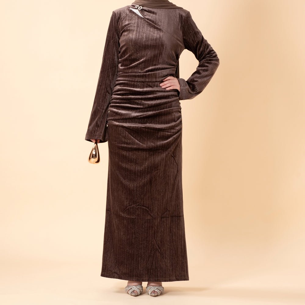 Robe Sirène en Velours Scintillant Froncée (MA358)