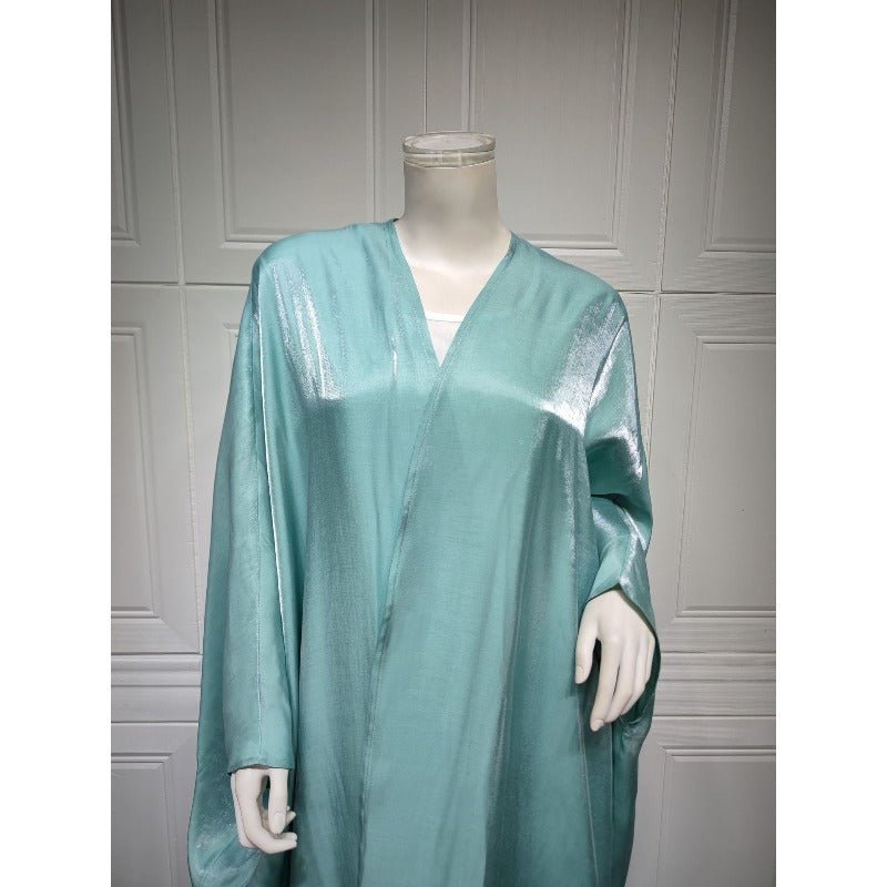 Robe Abaya Luxueuse en Satin de Soie à Manches Chauve-souris | Robe de Soirée Pudique Col en V (MOA225)