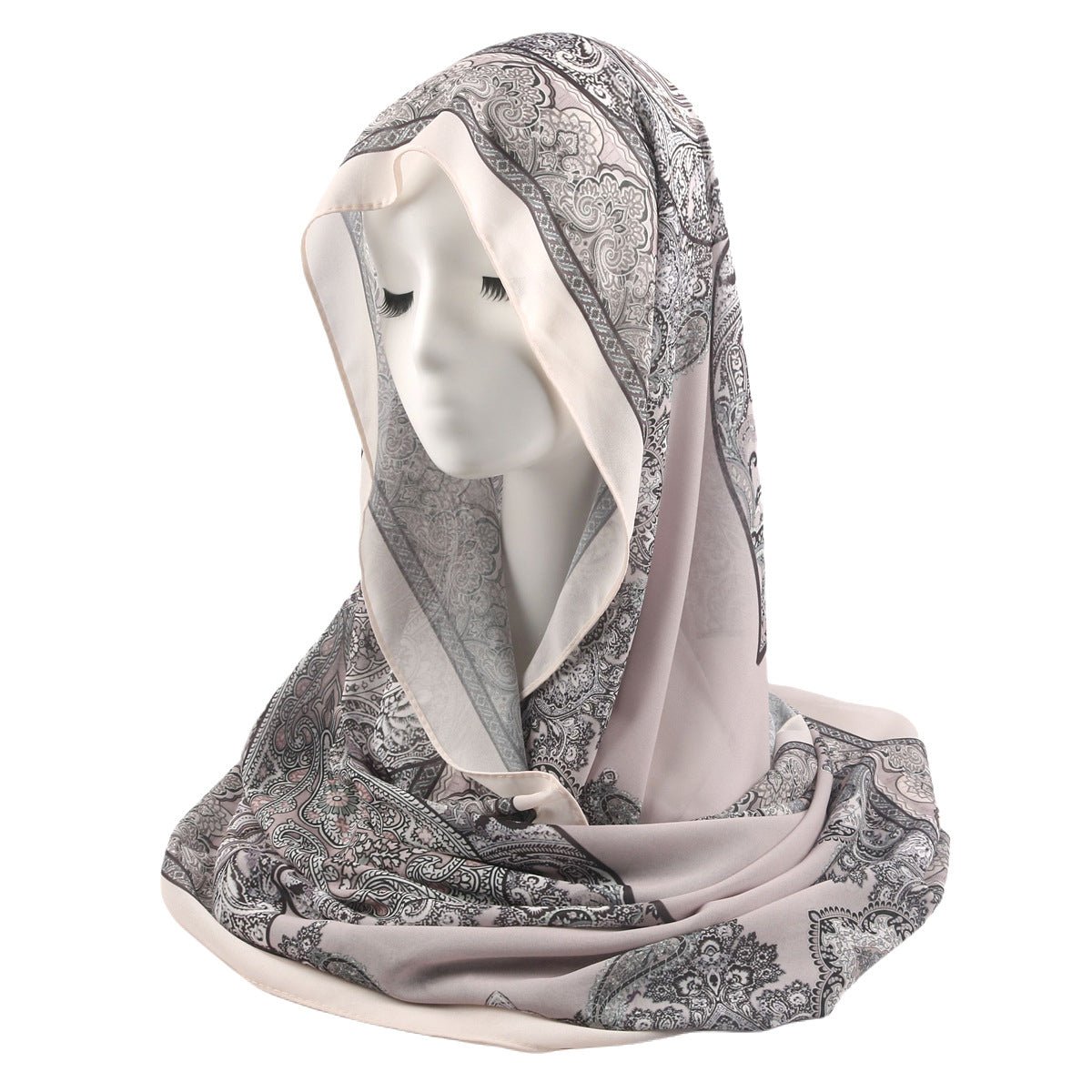 Écharpe Hijab en Mousseline Imprimée Élégante, Style Bohème, Respirante, Protection Solaire (MH136)
