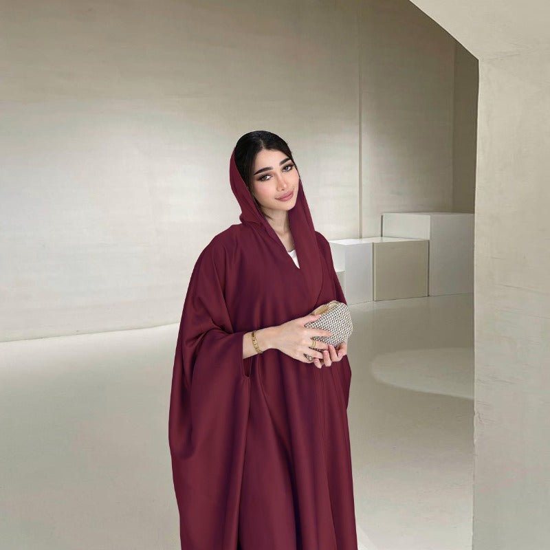Robe Abaya à Manches Chauve-Souris Douces | Robe Cardigan en Satin à Col en V (MOA224)