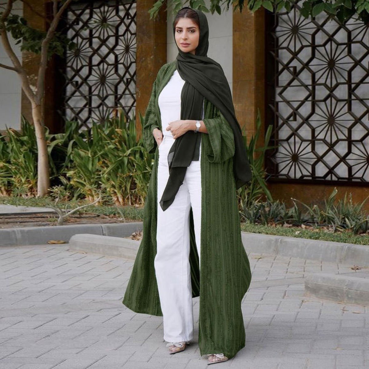 Cardigan Abaya Tricoté Vintage | Veste Longue Ouverte Modeste pour Femme (MOA217)