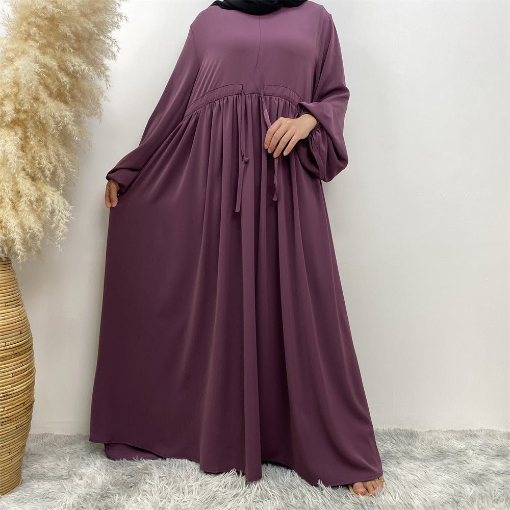 Abaya Ample Modeste pour Musulmane, Manches Extensibles, Fermeture Éclair Frontale, Coupe Trapèze (MA175)