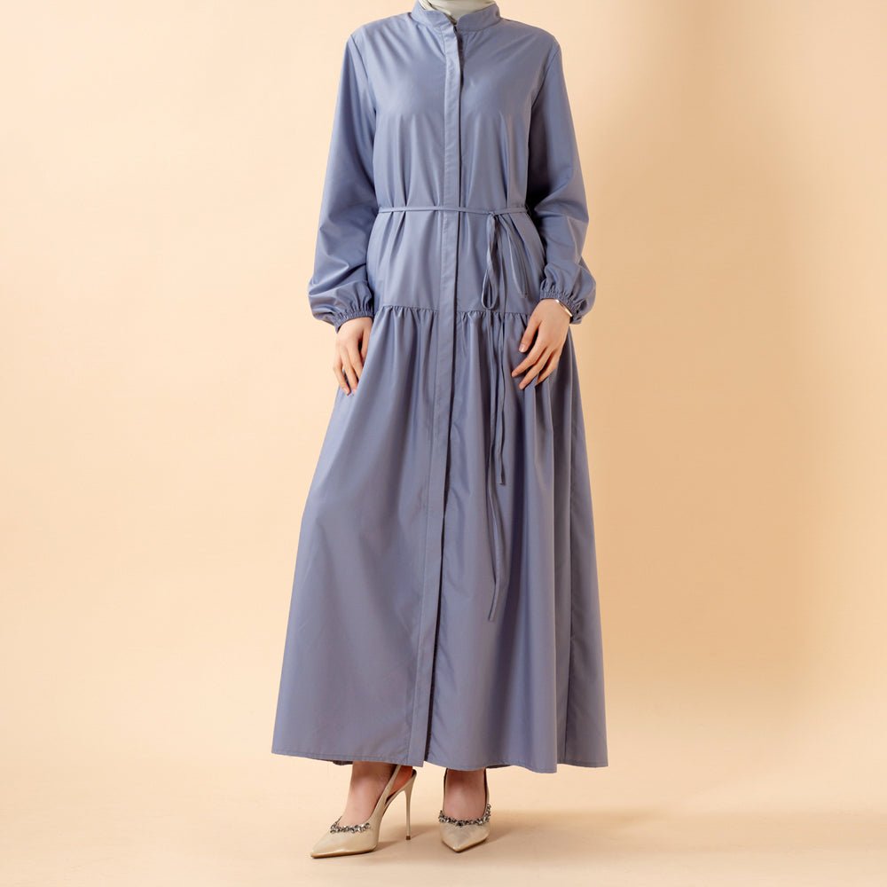 Robe Abaya Maxi Trench Cintrée en Ligne A avec Poches (MA422)