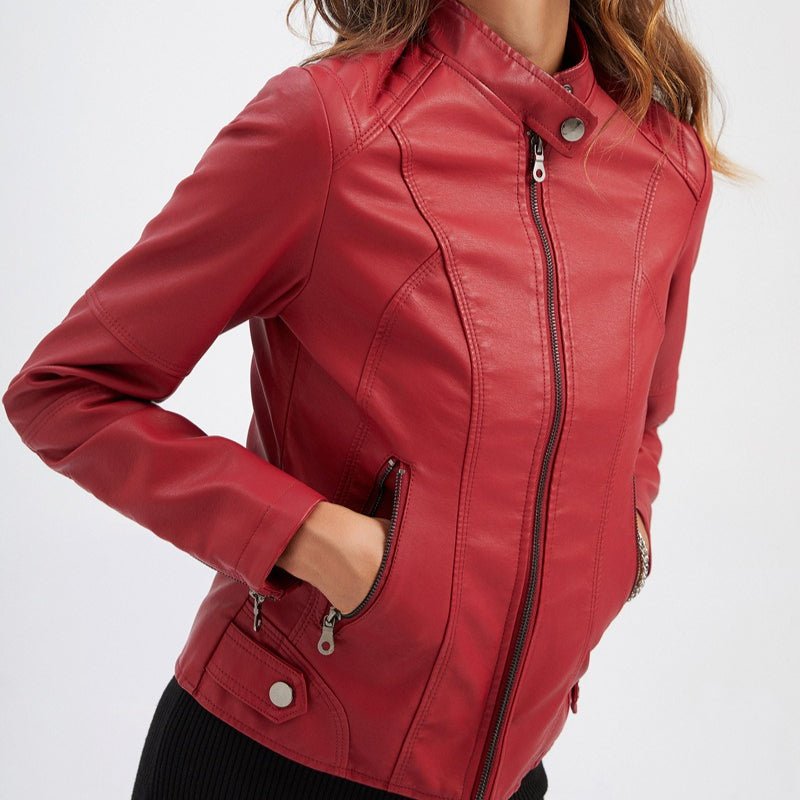 Veste Motard Ajustée | Blouson Motard en Cuir Synthétique à Col Montant (MS246)