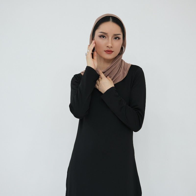 Robe de base essentielle en soie de lait ultra longue, douce et superposable | Robe maxi à enfiler, col rond (MA319)