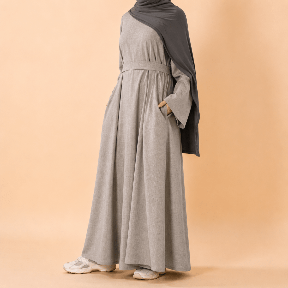 Abaya pull effet lin premium avec poches (MA341)
