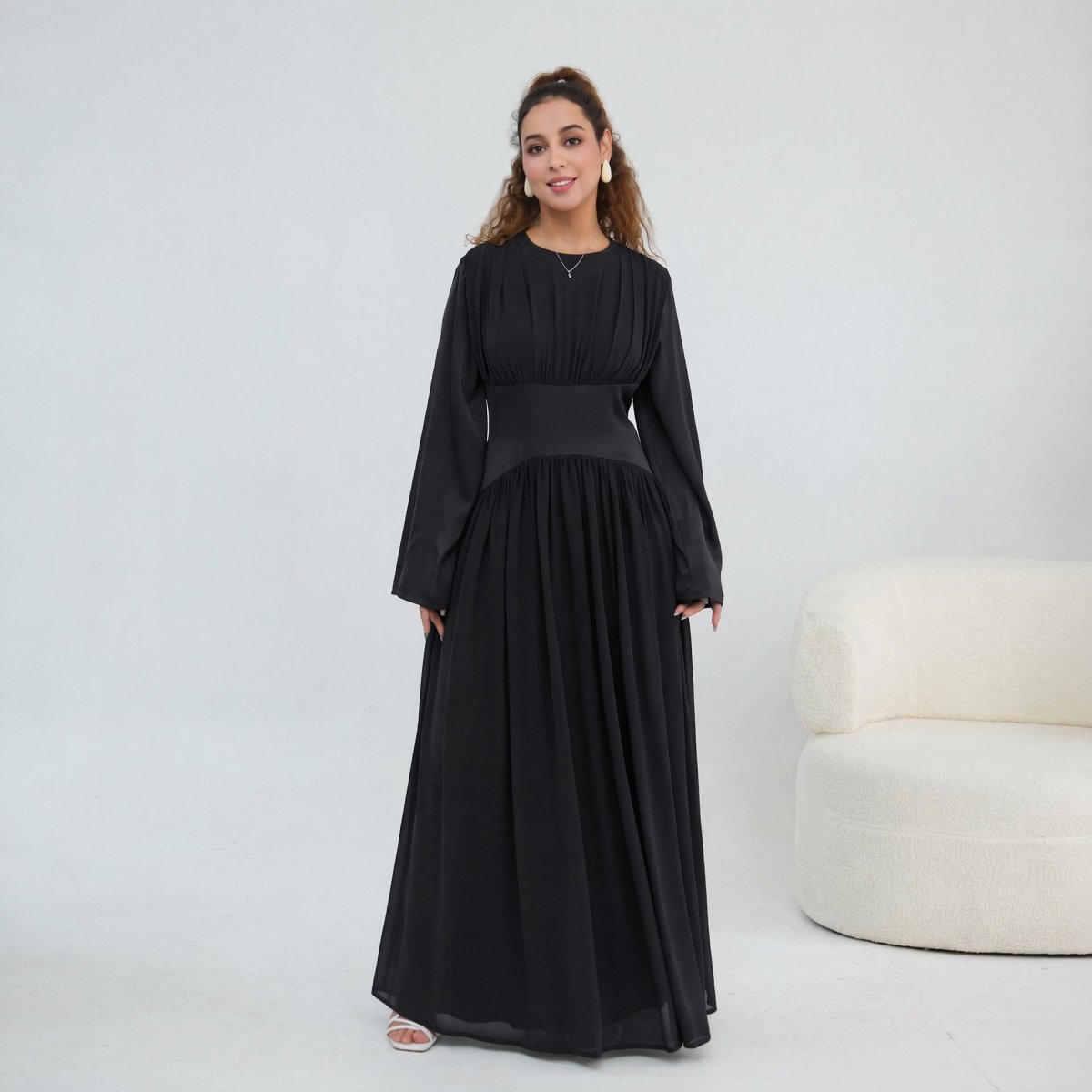 Robe Maxi Manches Évasées en Mousseline(MS498)