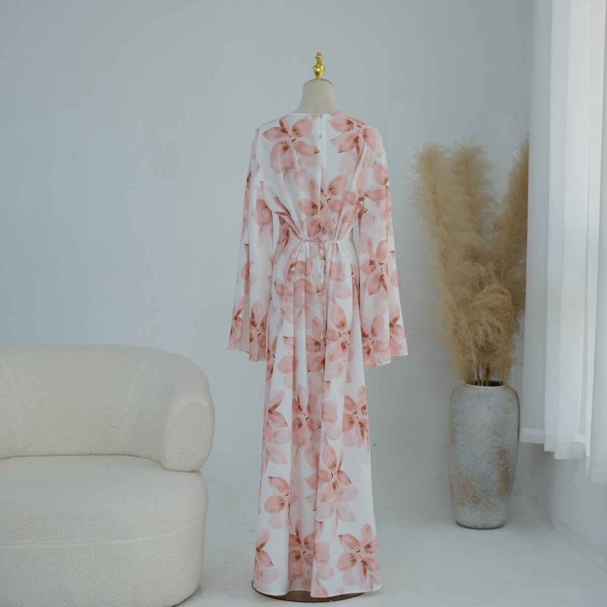 Robe Maxi Froissée Délavée à Imprimé Floral (MS437)