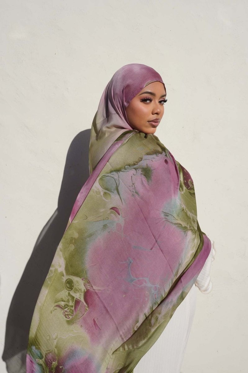Foulard Hijab Imprimé Luxueux Aspect Soie | Grand Hijab Rectangulaire 180x85cm (MH146)