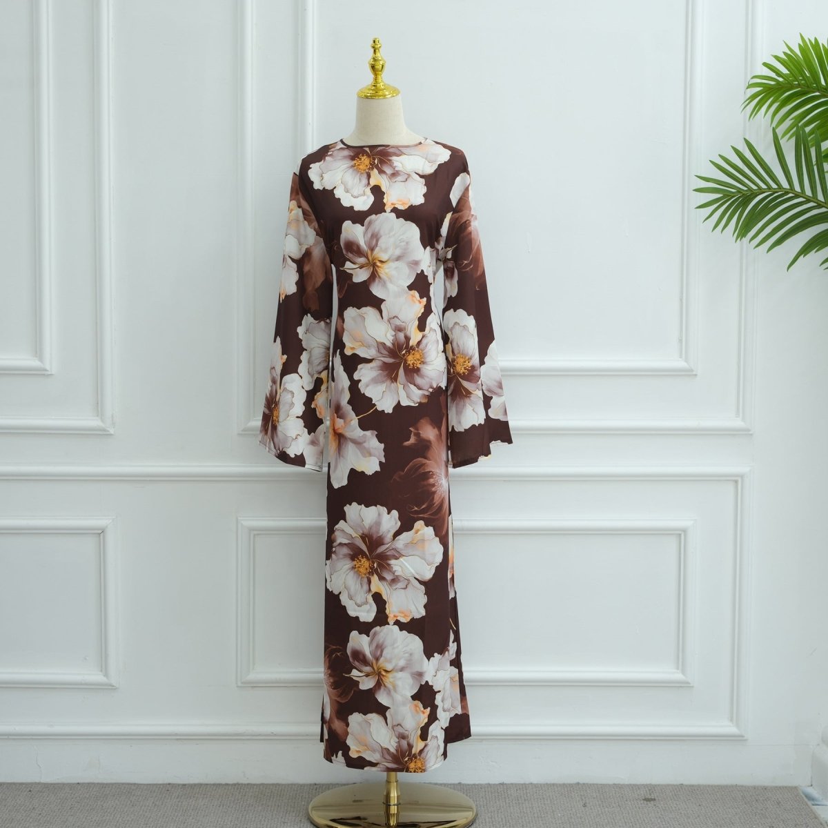 Abaya à imprimé floral avec manches évasées (MA332)