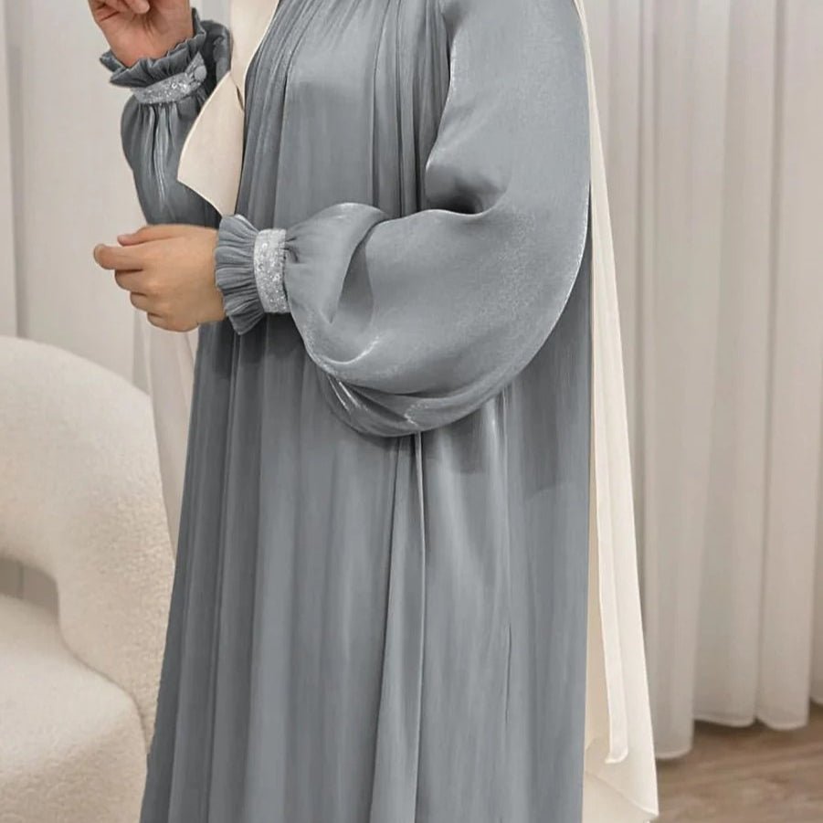 Abaya Élégante à Manchette Fleurie Brillante et Sequins | Abaya Brillante avec Sequins (MA140)