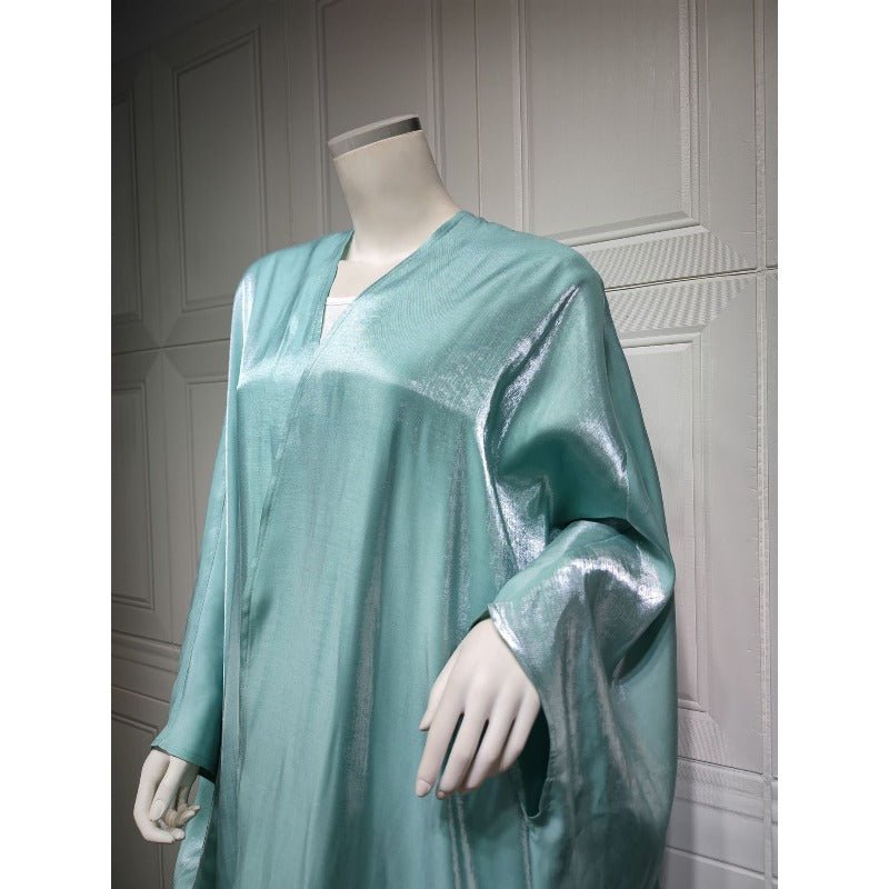 Robe Abaya Luxueuse en Satin de Soie à Manches Chauve-souris | Robe de Soirée Pudique Col en V (MOA225)
