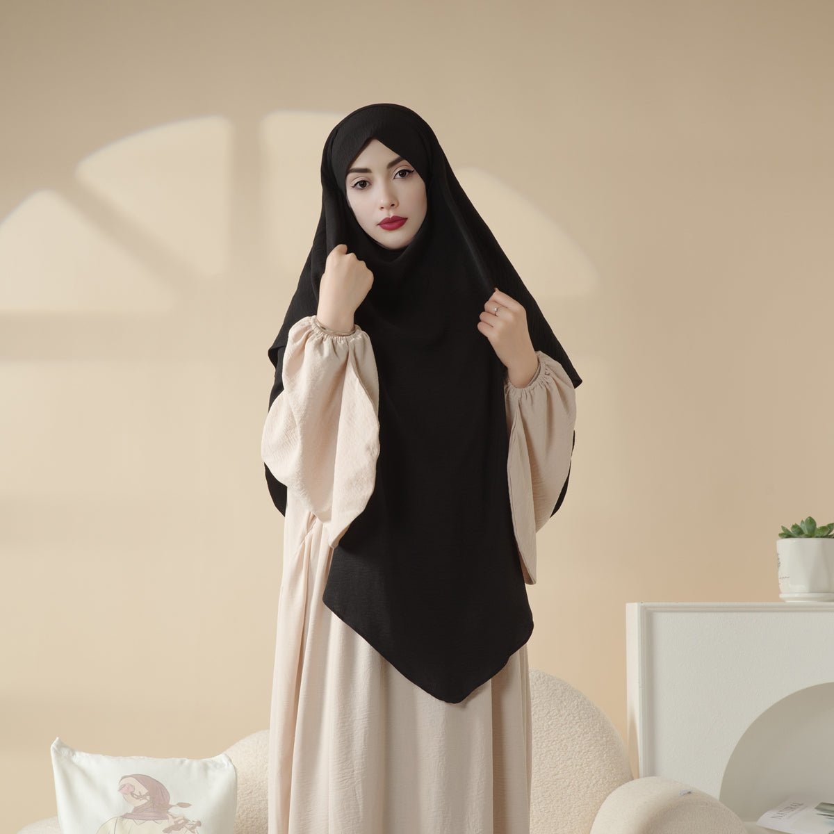 Nouveau Khimar Deux Couches en Crêpe (MK010)